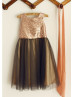 Rose Gold Sequin Black Tulle Wedding Flower Girl Dress